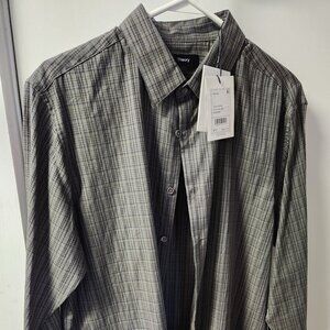 Theory Irving Olive Multi Arch Flanella long-sleeve button down (NWT)
